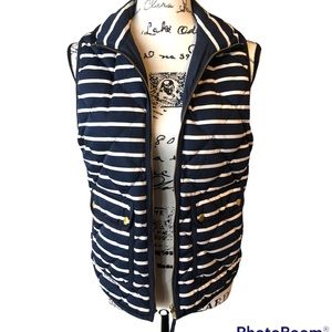 J. Crew Navy Blue Striped Quilted Puffer Vest